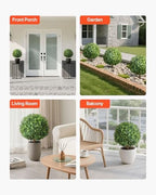 VEVOR Artificial Topiary Boxwood Trees with Ground Spike, 22 inch 2 Set Faux Shrubs & Bushes Potted Plants, Fake Silk Tree Look Real for Decor Front Porch Outdoor Indoor Patio Garden Balcony Backyard - Image 6