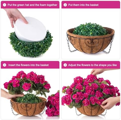 INSPRING Geraniums Artificial Flowers Hanging Basket for Outdoors Outside Decoration, 8 Bundles Silk Flowers Fake Plants Look Real UV Resistant for Porch Home Patio Balcony Yard, Fuchsia - Image 6