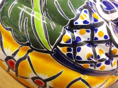 Talavera Wall Planter, Hand-Painted Mexican Ceramic Hanging Pot, Indoor Outdoor Use with Drainage Hole, Colorful Rustic Terracotta Wall Decor, 10.5 Inch, Light Blue Multicolor - Image 7