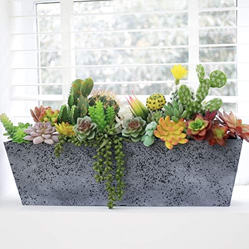 LA JOLIE MUSE Window Boxes Planters, Rectangular Plastic Planter for Indoor and Outdoor, Minimalist Chic Trapezoid-Shaped Succulent Planter, Rock Gray, Set of 2, 21.7 x 6 x 5.8 inches - Image 3