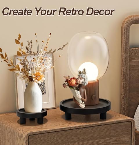 3 Pcs Wood Plant Stand Indoor Outdoor, Wooden Stool Display Stand 5/6/8" Round Riser Flower Pot Holder with Raised Edge Small Planter Tray Modern Potter Decorative for Garden Desktop Home Table Counter Room (Black) - Image 5