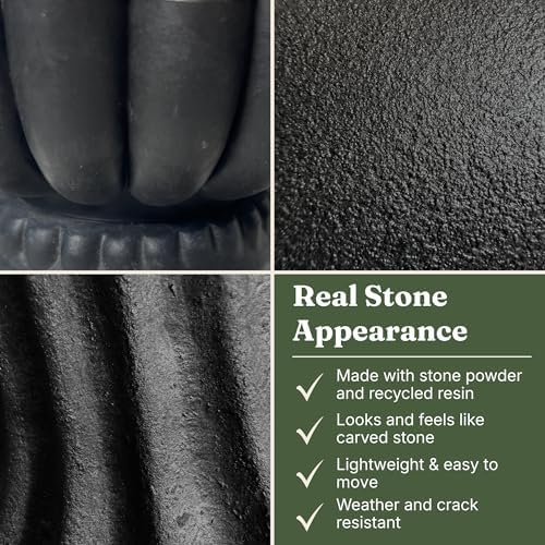 Urn Planters 22", Set of 2, Tall Stone-Resin Pedestal Planters for Outdoor Plants, Large Front Porch Decor, Patio Garden Pots, Outdoor Urns for Entryway, Porch & Deck, Black Plant Pot - Image 5