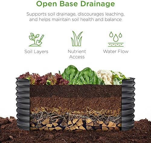 Best Choice Products 4x2x2ft Outdoor Metal Raised Garden Bed, Oval Deep Root Planter Box for Vegetables, Flowers, Herbs, and Succulents w/ 101 Gallon Capacity, Rubber Edge Guard - Charcoal - Image 3