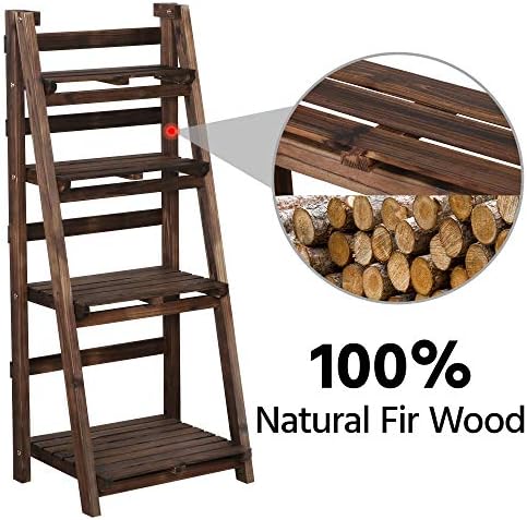Topeakmart Foldable Shelf, Wood Ladder Shelf for Plants, No Assembly, Brown - Image 6