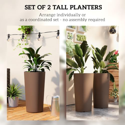 Outsunny 29 Inch Tall Planters for Outdoor Plants Set of 2, Brown - Image 4