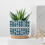 Blue Geometric Planters Ceramic Blue and White Round Plant Pot with Drainage Holes and Bamboo Tray Pot for Outdoor Garden Home Plant - Image 7
