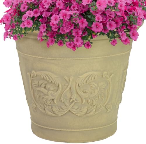 Sunnydaze Arabella 16'' Plastic Planter Pot for Plants, Beige by SunnydazeDecor