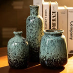 Ceramic Vase Set of 3, Small Rustic Flower Vases for Home Decor, Mint Green - Image 2