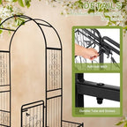 Outvita Black 7FT Metal Garden Arch with Entry Door & Ground Stakes - Image 4