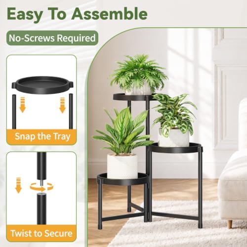 LASZOLA Plant Stand Indoor Outdoor with Large 10 Inch Plastic Tray, Black - Image 3