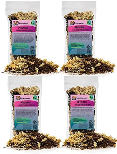 Gardenera Premium Orchid Mix by GARDENERA - 20 Quart - Fern + New Zealand Pine Bark + Sphagnum Moss + Perlite | Best for Growing and Repotting Orchids (4 Bags of 5 QT) by Gardenera