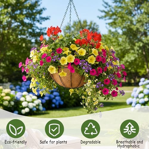 4pcs 14 inch Metal Hanging Baskets Round Wire Plant Stand with Coco Lining Cushion Decorative Planter Hanger Garden Indoor Outdoor Watering Hanging Basket （XG） - Image 3