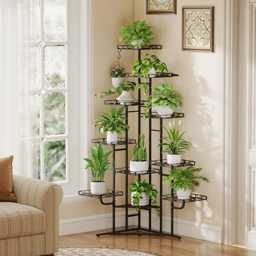 Quikraen 58" Tall Plant Stand Indoor,Multiple Tiers Corner Plant Shelf for Corner,10-Tier Large Metal Flower Holder, Plant Rack for Home Decor, Patio (Black) by Quikraen