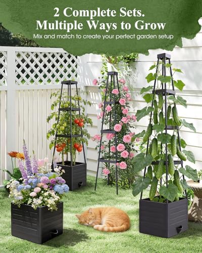 4 Pack Raised Garden Bed Planter Box with Trellis, 57" Self-Watering Tomato Cage Planters for Climbing Plants Vegetable Vine Flowers Outdoor & Indoor (57x9.8x9.8IN) - Image 5
