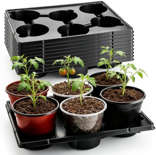 RooTrimmer 6 Cell Round Nursery Pot Trays for 6 Inch Pots, Thickened Sturdy Seedling Pot Shuttle Tray, Durable Nursery Pots Carrying Tray for Holding 6 Inch Plastic Plant Pots(17.08"×13.14", 10-Pack) by RooTrimmer
