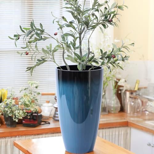 21" Tall Planters 2 Pack,Round Glazed Blue Resin Flower Pots Indoor Outdoor - Image 7