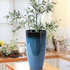 21" Tall Planters 2 Pack,Round Glazed Blue Resin Flower Pots Indoor Outdoor - Image 7
