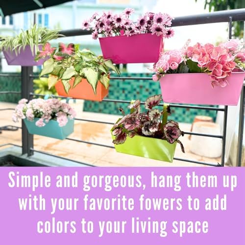 LaLaGreen Rail Planter Box (12 in, 6 Pack) Colorful Metal Deck Fence Pots - Image 6