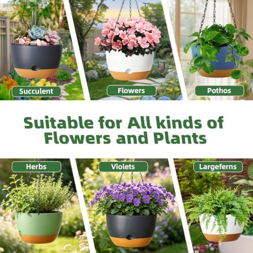 Hanging Planters, 3 Pack, Self-Watering, 10 Inch, Grey - Image 5