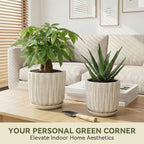 7.5 Inch Ceramic Planter Pot with Saucer Drainage Leak-Proof Mesh,Flower Pots for Indoor Plants with Gardening Gloves,Ceramic Planter (Silk White) - Image 2