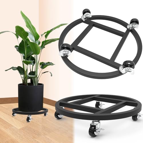 12" Metal Plant Caddy with Wheels, 2 Pack Rolling Plant Stand by RIDSENIA