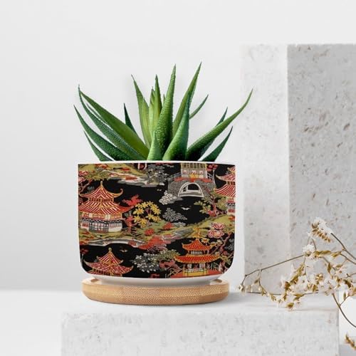 Chinoiserie Coral Asian Ceramic Planters Chinoiserie Chic Asian Pots for Plants with Drainage Holes and Saucers Pot for Home Office Desk Garden - Image 7