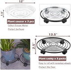 3 Packs 13.5" Metal Plant Caddy with Wheels Large Rolling Plant Stands Indoor Wheeled Plant Dolly Heavy-duty Planter Mover Roller Base Outdoor Plant Trolley Cart Water-proof, Plant Saucers on Wheels - Image 2