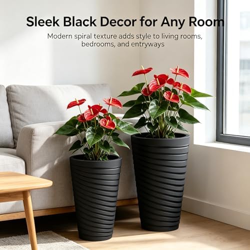 Kante 2-Pack All-Weather 15" H Round Tapered Black Plastic Planters - Image 3