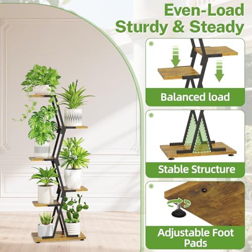 iDavosic.ly 5 Tier Tall Plant Stand with Grow Light for Indoor, Black Brown - Image 2