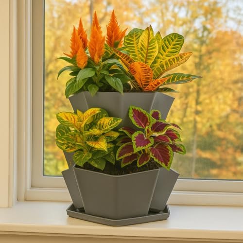 Tierra Verde 3-Tier Stackable Countertop Tabletop Modular Planter in Black - Image 2