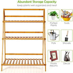 Giantex 3 Tier Folding Storage Shelf, Bamboo Ladder Plant Stand, Multiple Flower Pot Holder Succulent Display Rack, Foldable Shelving Unit for Balcony Garden Living Room Indoor Outdoor - Image 7
