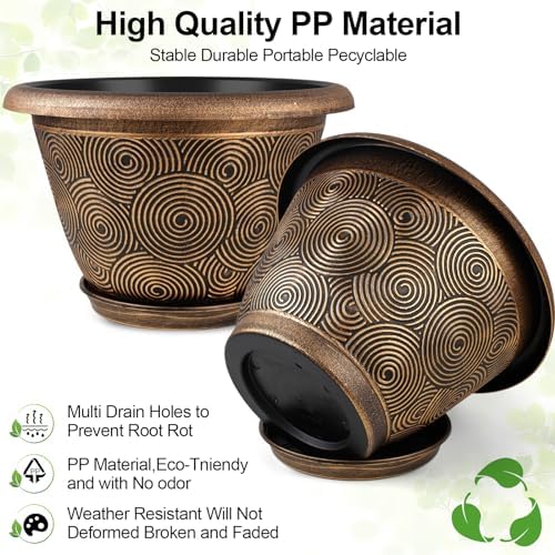 Fodetyff 14 Inch Large Planter Pot for Plants Indoor Outdoor, 4 Pack Plastic Flower Pots with Drainage Hole & Tray, Modern Decorative Garden Pot with Saucer, Plant Container for House - Image 5