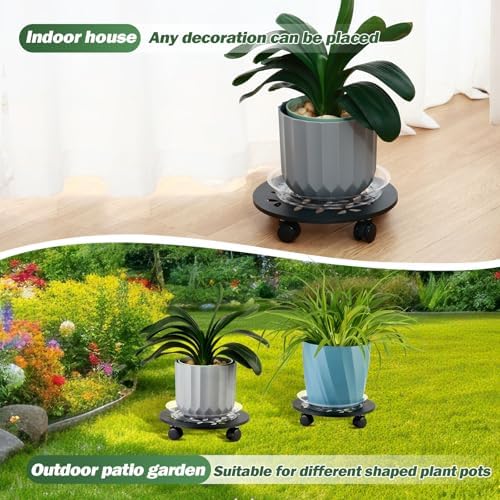 3 Packs 13.5" Large Metal Plant Caddy with Wheels Heavy-duty Plant Dolly Pot Mover Rollers Rolling Plant Stands Indoor Outdoor Wheeled Plant Holder Coaster Trolley, Black - Image 7