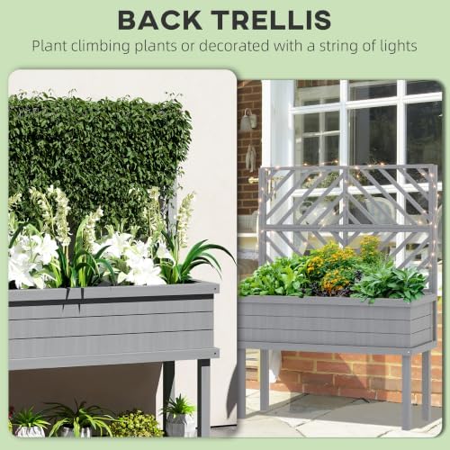 Outsunny Raised Garden Bed with Trellis for Climbing Plants, Gray - Image 3