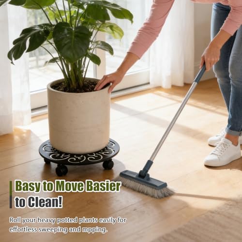 2-Pack 12 Inch Metal Plant Caddy with Wheels Large Heavy-duty Rolling Plant Stands Wheeled Planter Dolly Flower Pot Mover Rollers Rust-proof Garden Coasters Trolley for Indoor Outdoor Use - Image 6
