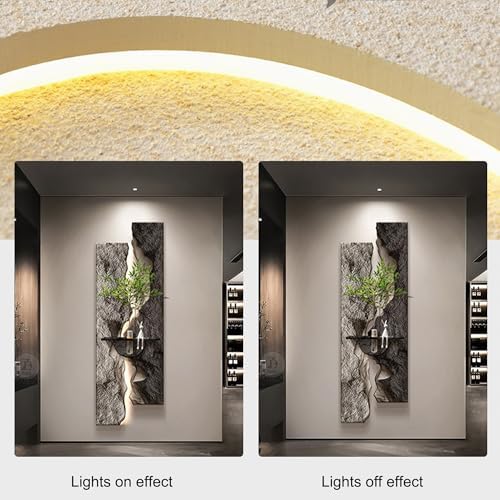 3D Textured Sandstone Wall Art with LED Light and Hydroponic Vase, Modern Framed Abstract Sculpture Wall Decor for Living Room Bedroom for Apartment Office Entryway(Brown-A,35x100cm (13.8x39.4in)) - Image 4
