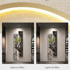 3D Textured Sandstone Wall Art with LED Light and Hydroponic Vase, Modern Framed Abstract Sculpture Wall Decor for Living Room Bedroom for Apartment Office Entryway(Grey-B,40x120cm (15.8x47.2in)) - Image 4