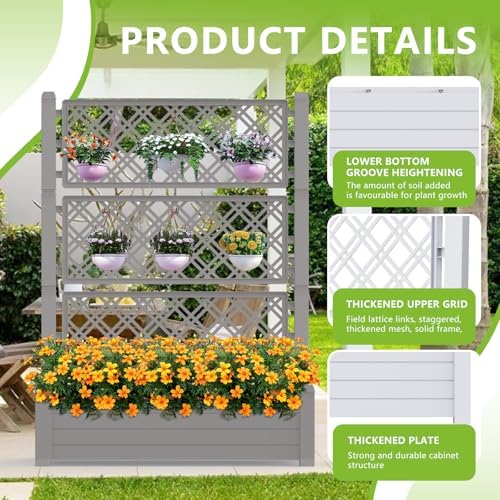 Vixzen 59" Tall Raised Garden Bed,Outdoor Large Resin Planter Box with Trellis and Drain Plug for Climbing Plants,Easy to Assemble,Water Monitor Grey, 43.43"×18.27"×59.29" - Image 6