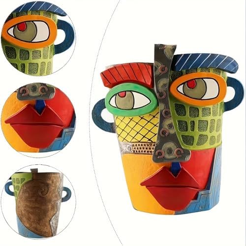 Picasso Abstract Resin Flower Pots Colorful Unique Face Planters Pots Head - Image 5