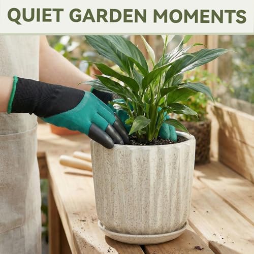 7.5 Inch Ceramic Planter Pot with Saucer Drainage Leak-Proof Mesh,Flower Pots for Indoor Plants with Gardening Gloves,Ceramic Planter (Silk White) - Image 5