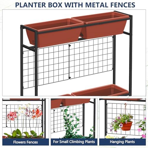 ETELI Raised Garden Beds Outdoor Elevated Planter Boxes with Trellis Patio Herb Garden Planter Outdoor Raised Planter Boxes with Legs for Vegetable Patio Balcony Porch, Brick Red - Image 3