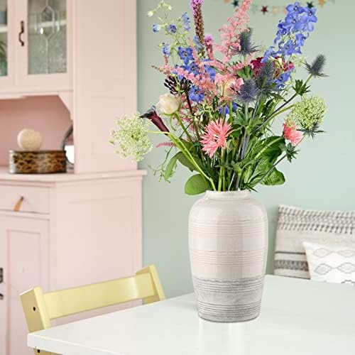 Ceramic Rustic Farmhouse Vase for Home Decor 9 inch Decorative Boho White Pottery Flower Vase for Centerpiece Living Room Bedroom Kitchen Bathroom Dining Table Mantel Shelf Decor - Image 7