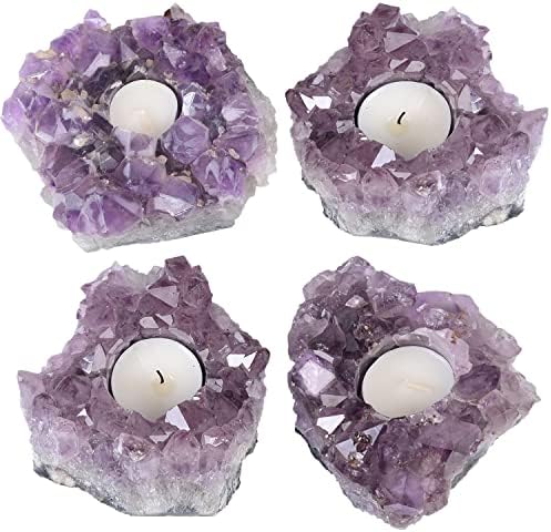 JIC Gem Amethyst Candle Holder Natural Purple Crystals Candle Stand Large Amethyst Tealight Candle Holders Home Decoration 5.5 Inch - Image 2
