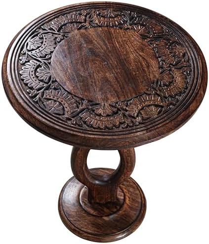 Side Tables Round – Small Drink Table for Small Spaces, Modern Accent Nightstand with Hand-Carved Top & Solid Wood Tables for Living Room, Bedroom, Office – Burnt Finish_18x22 Pride Styles - Image 5
