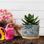 On Flax Blue Chinoiserie Ceramic Planter Blue Grey Asian Flower Pots for Plants with Drainage Holes and Saucers Pot for Outdoor Garden Home Plant - Image 5