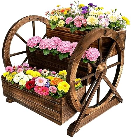 NestNature Wooden Wagon Planter Box|Raised Garden Bed W/Wheels for Plants by NestNature