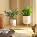 Modern Planter Pots, Set of 2 White Pink Planters with Stand, Decorative Planters, Metal Pots with Drainage Holes for Living Room, Office, Garden - Image 2