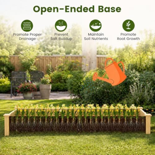 GIANTEX 95" Wooden Raised Garden Bed, Rectangular Planter Box, Natural - Image 4