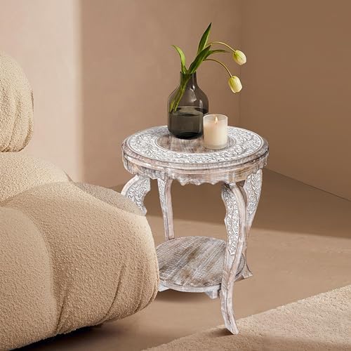 Round Accent End Table, White Wash, 18x22 - Image 6