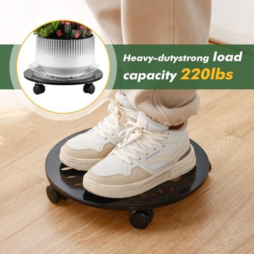 3 Packs Metal Plant Caddy with Wheels 12" Large Rolling Plant Stands Wheeled Plant Dolly Heavy-Duty Flower Pot Roller Base Movers, Black - Image 4